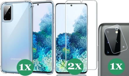 Hoesje geschikt voor Samsung Galaxy S20 Plus - 2x Screenprotector & 1x Camera Screen Protector - Transparant Shock Case