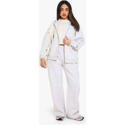 boohoo Dames NY Geborduurde Jogger met Wijde Pijpen | Grey | Maat: Large