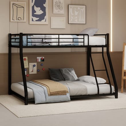 REDOM Stapelbed – 196,6x146,6x139 cm – Van ijzer – Met ladder & veiligheidshek – Zwart