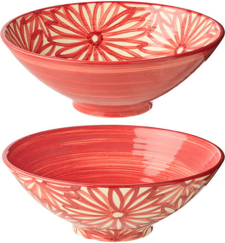 J-Line schaal Lebrillo + Bloemen - keramiek - rood - set van 2