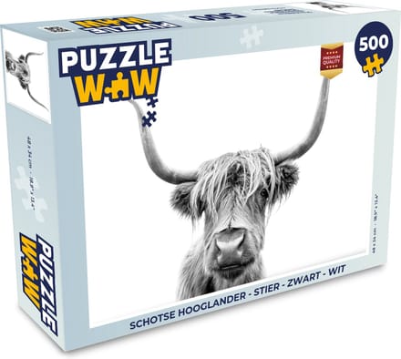 Puzzel Schotse hooglander - Stier - Zwart - Wit - Legpuzzel - Puzzel 500 stukjes
