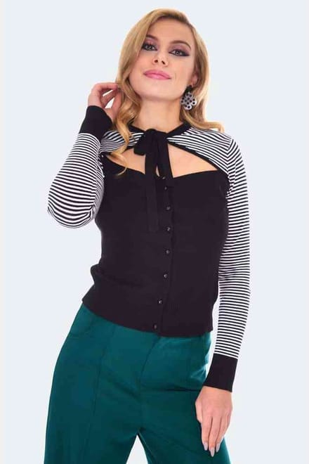 Voodoo Vixen - Cut Out Striped Cardigan - M - Multicolours