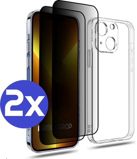 ArmorDrop Transparant Hoesje Inclusief 2x Privacy Screenprotector Geschikt Voor iPhone 13 Mini