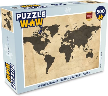 Puzzel Wereldkaart - Sepia - Vintage - Bruin - Legpuzzel - Puzzel 500 stukjes