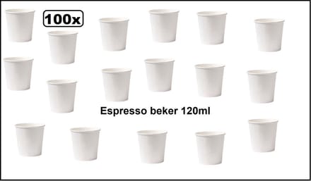 100x Beker espresso karton wit 120ml - chocomel soep drank water beker karton