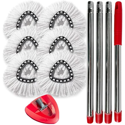 6 Stuks Spin Mop Vervangkop + Mopkopbasis + Handvat Vervanging Compatibel met Spin Mop Mop 6 Mop Refills & 1 Base & 4 Handle gray