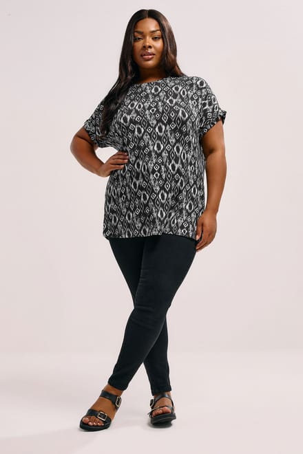 Yours Zwarte Ikat Print Jersey Top Size 48