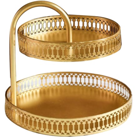 Dubbellaagse Gebaksschaal Decoratief Koper Goud Koekjes Dessert Displaybord voor Bruiloft Blad wit/blauw