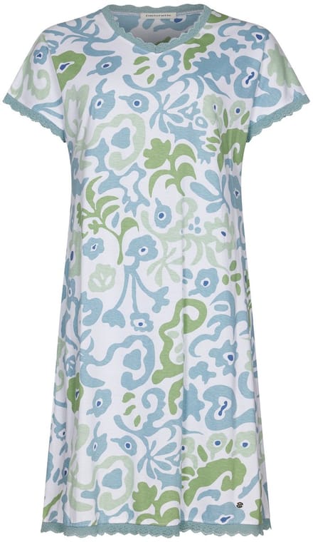 Pastunette - Nachthemd - Stone Blue - Organisch Katoen - Blauw/Wit - Maat 52