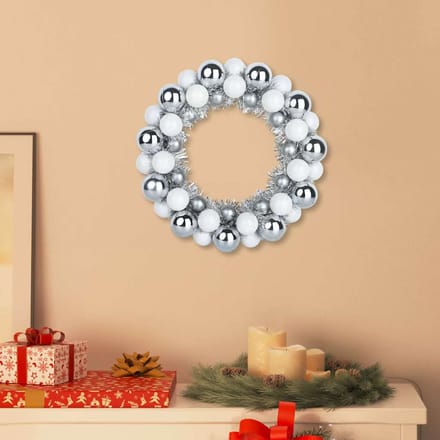 vidaXL - Kerstbal - Kransen - 2 - st - Wit - en - Zilver - 33 - x - 33 - x - 7 - cm - Polystyreen
