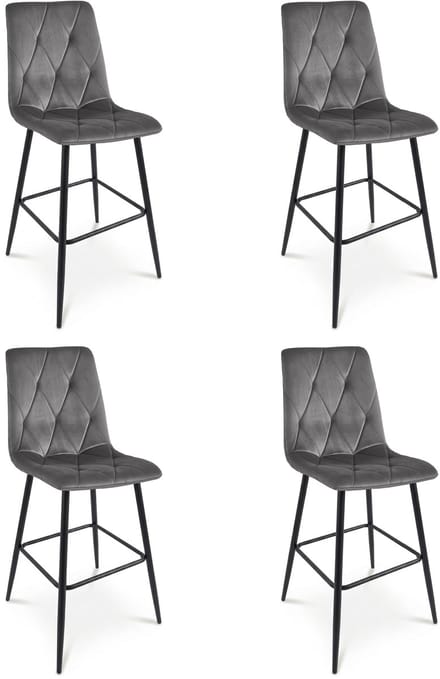 Set van 4 barkrukken LIBRA - Donkergrijs fluweel - Zwarte metalen poten - Modern design