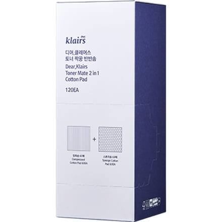 Cher, Klairs, Coussin de coton 2 en 1 Toner Mate, 60 feuilles compressées/60 éponges white