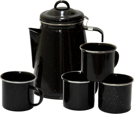Koffie Percolator - Mokken Set - Buiten Koken - Geëmailleerde Afwerking - 8 Kops - Zwart