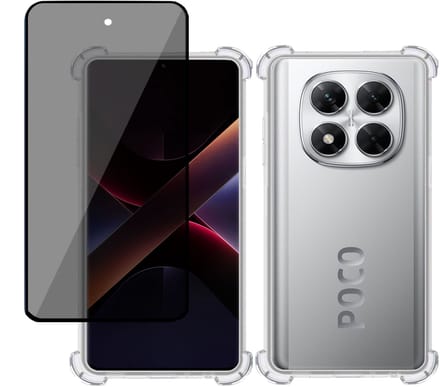 TechNow Hoesje + Privé Screenprotector geschikt voor Poco X7 – Privacy Tempered Glass - Case Transparant