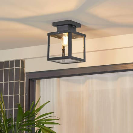 Lindby - plafondlamp - 1licht - Roestvrij staal, glas - H: 22 cm - E27 - zwart, transparant