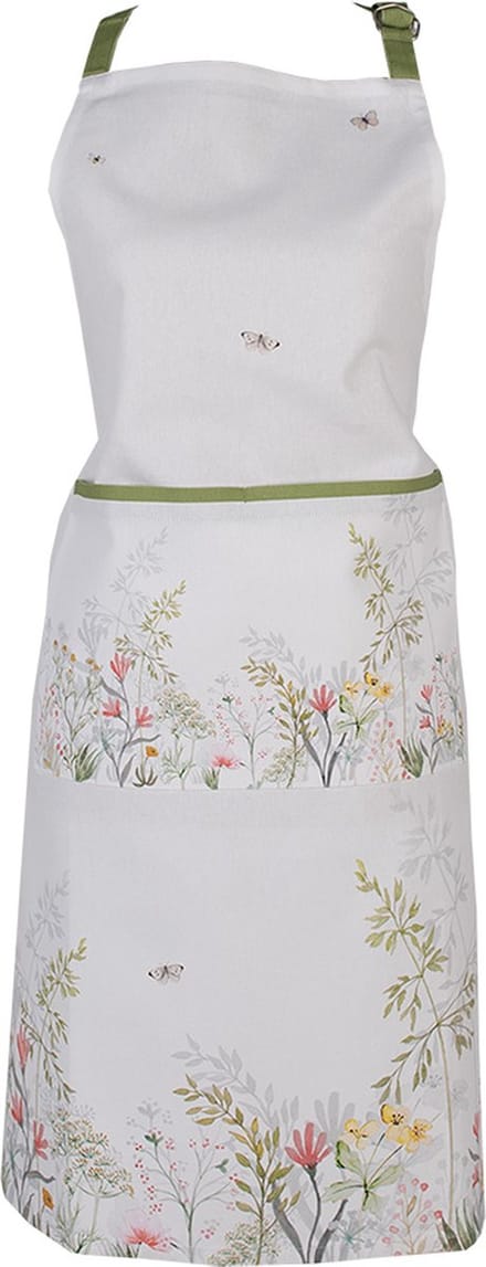 Clayre & Eef Keukenschort 70x85 cm Wit Katoen Bloemen
