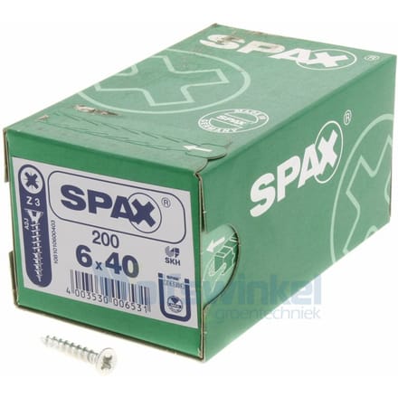 Spaanpl schr vz pk 6.0x40 poz (200) spax