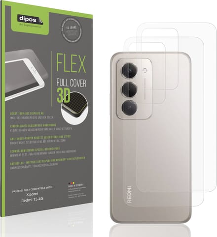 dipos FLEX – 2x Matte Screenprotector geschikt voor Xiaomi Redmi 15 4G Rückseite | Volledige Schermbescherming | Case-Friendly