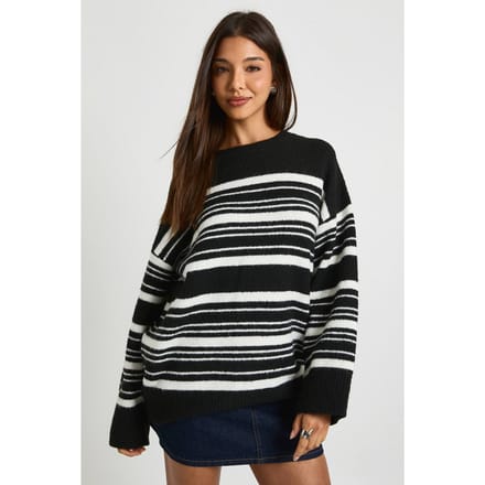 boohoo Dames Oversized zachte gebreide streeptrui | Zwart | Maat: Small