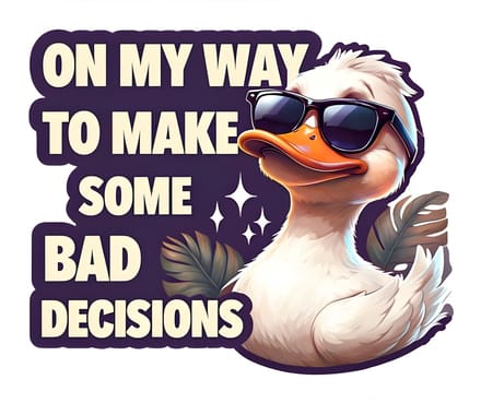 4one6 industries - Sticker Bad Decisions Duck – Grappige Eend met Zonnebril – Vinyl – 7 cm