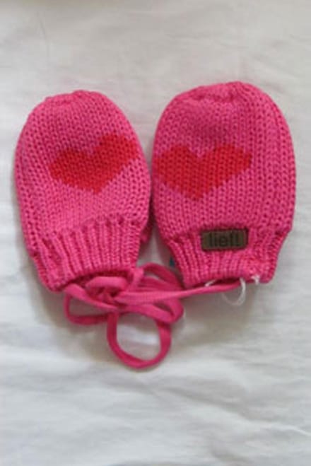 Lief! wantjes fuchsia roze met rood hart, maat L