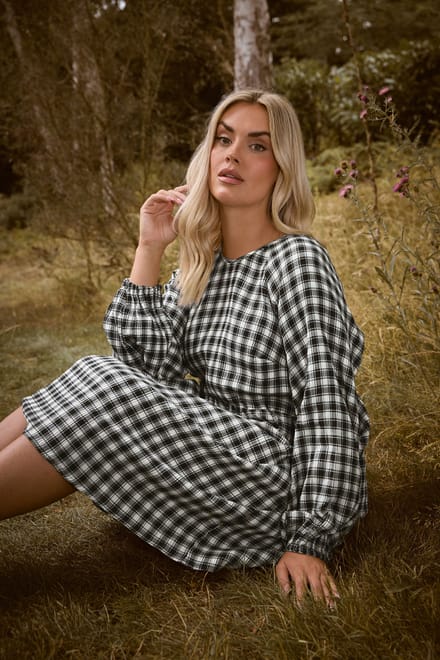 Yours Zwarte Geruite Textuur Smock Jurk Size 48