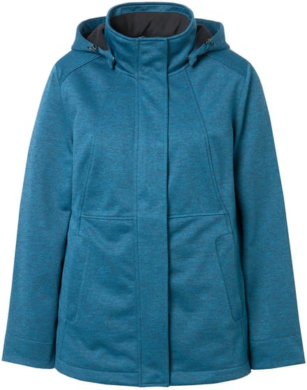Ulla Popken - Dames - HYPRAR softshelljas waterdicht capuchon 2-wegrits - Middenblauw - Maat 46+