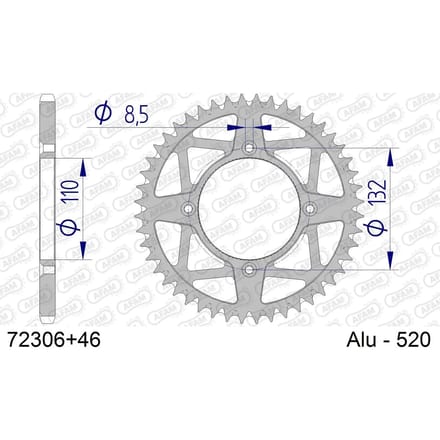 Aluminium tandwiel achter Afam 520 46 dents