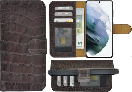 MoDo hoesje Geschikt voor Samsung Galaxy A54 - Echt Leer Book Case - Croco Chocoladebruin