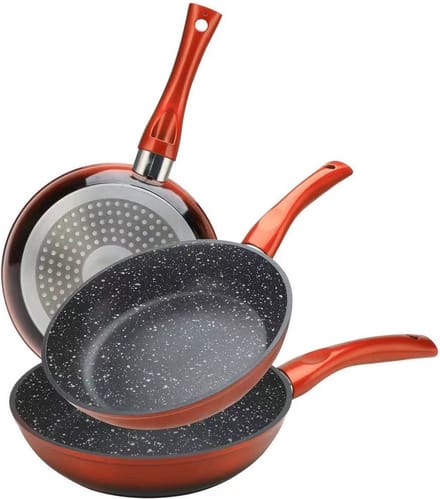 Cheffinger Pannenset 3-Delig Rood - Marmeren Coating - Vaatwasser bestendig