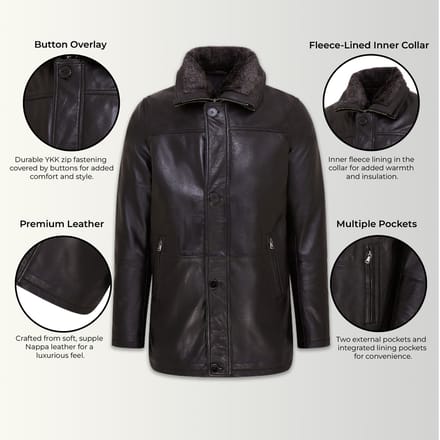 Heren Zwarte Mid-Length Warme Leren Trenchcoat - Varkaus