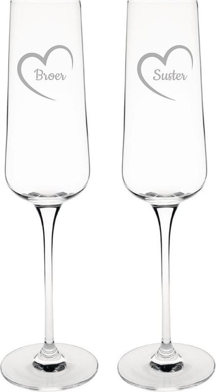 Gegraveerde Champagneglas 27cl Broer mei hert & Suster mei hert