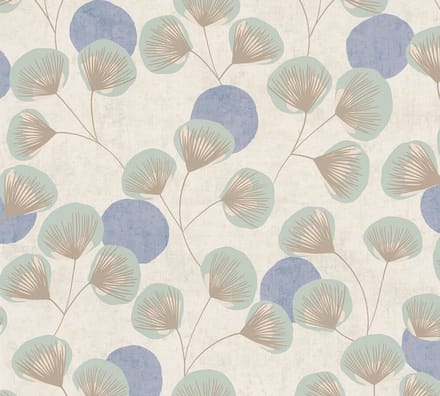 WATERLELIE BEHANG | Abstract bladmotief - Blauw Grijs - A.S. Création Nordic Feeling
