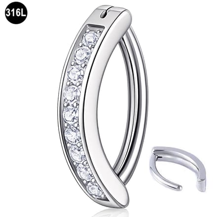 Clicker navelpiercing - steentjes - 316L Chirurgisch Staal – 1.6mm x 10 mm - Zilver