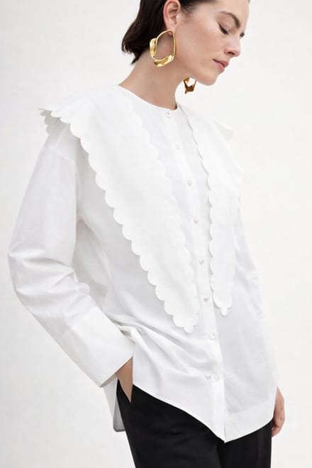 Touché Privé - Poplin blouse met brede kraag - Ecru - Dames