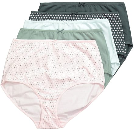 Ulla Popken - Dames - Maxislips set van 5 stippen/effen - Donkergrijsgroen - Maat 46+