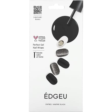 Edgeu, Perfect Gel Nail Wrap, ENP903, Noir Vampire, Set de 16 Bandes black