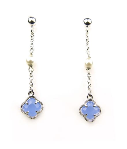 oorringen in zilver model flower met parel - jeansblauw