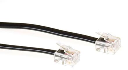 ACT Zwarte 2 meter platte telefoonkabel met RJ11 connectoren