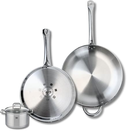 Set van 2 Koekenpannen 28 en 32 cm en 1 braadpan 12 cm Elo Profi Citrin