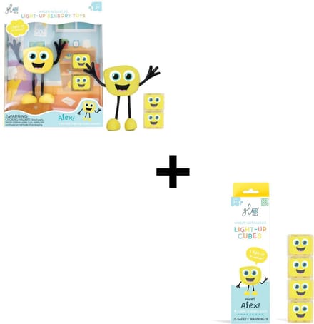 Glo Pals Alex VOORDEEL SET - Light up cubes - Character + light up cubes - geel
