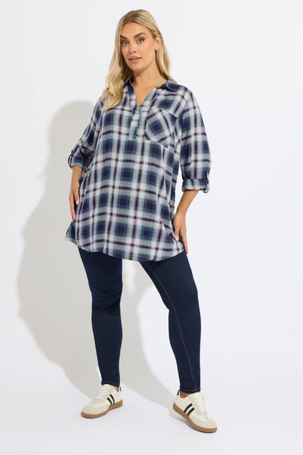 Yours Marineblauw Geruit Overhemd Size 48