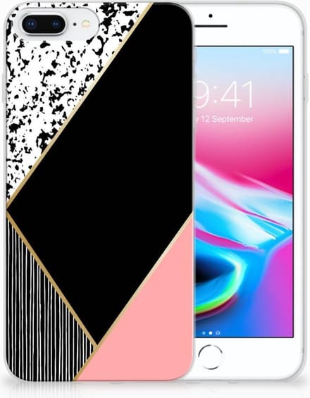 Apple iPhone 7 Plus | 8 Plus TPU Hoesje Zwart Roze Vormen