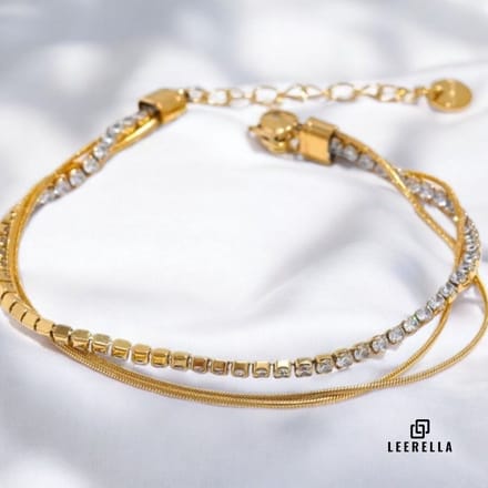 Leerella Luxe Dubbele Strands Armband - Goudkleurig - RVS 15+4cm
