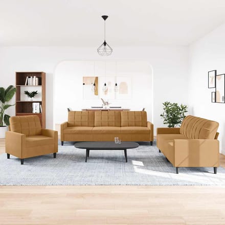 vidaXL - 3-delige - Loungeset - met - kussens - fluweel - bruin