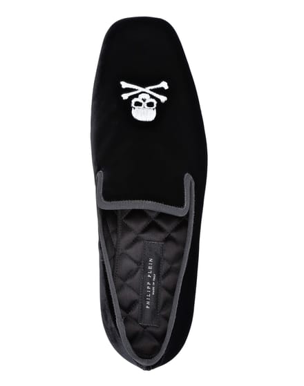 Velvet Loafers Embroidery Skull