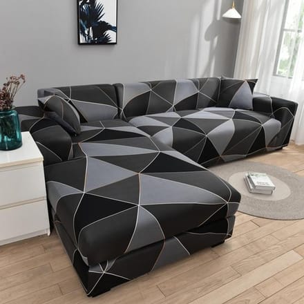 Housse de canapé d'angle en forme de L, élastique, imprimée, pour salon, extensible, 1/2/3/4 places 1pc 3-seat 190-230cm