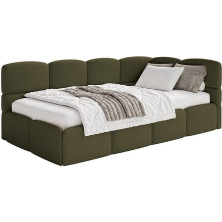 SELSEY Tienerbed met opbergruimte - donker olijfgroen - rechterkant - CLOUDY