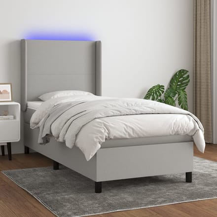 vidaXL - Boxspring - met - matras - en - LED - stof - lichtgrijs - 90x190 - cm