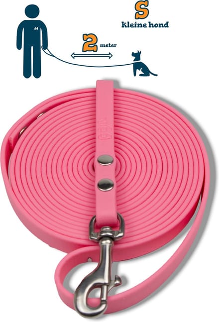 Miqdi hondenriem - BioThane ® - pastel roze - 2 meter lang - 9 mm breed - XS/S - kleine hond